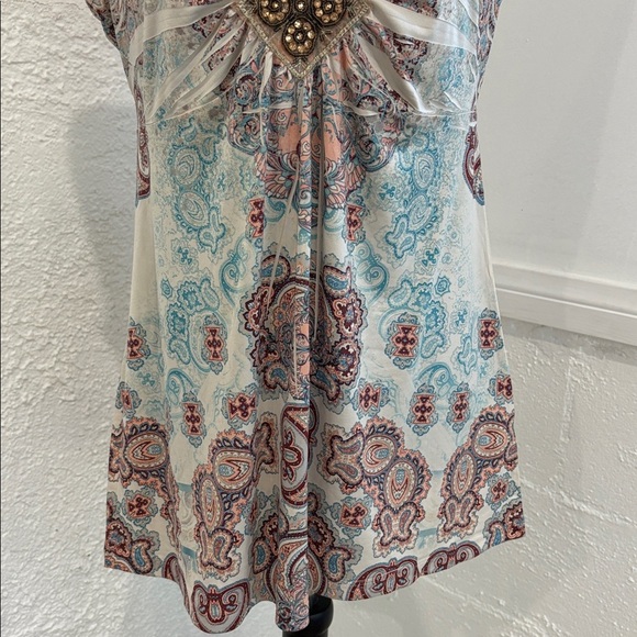 Y2K Boho Bohemian Short Sleeve Blouse Size Small Indie - Picture 6 of 9